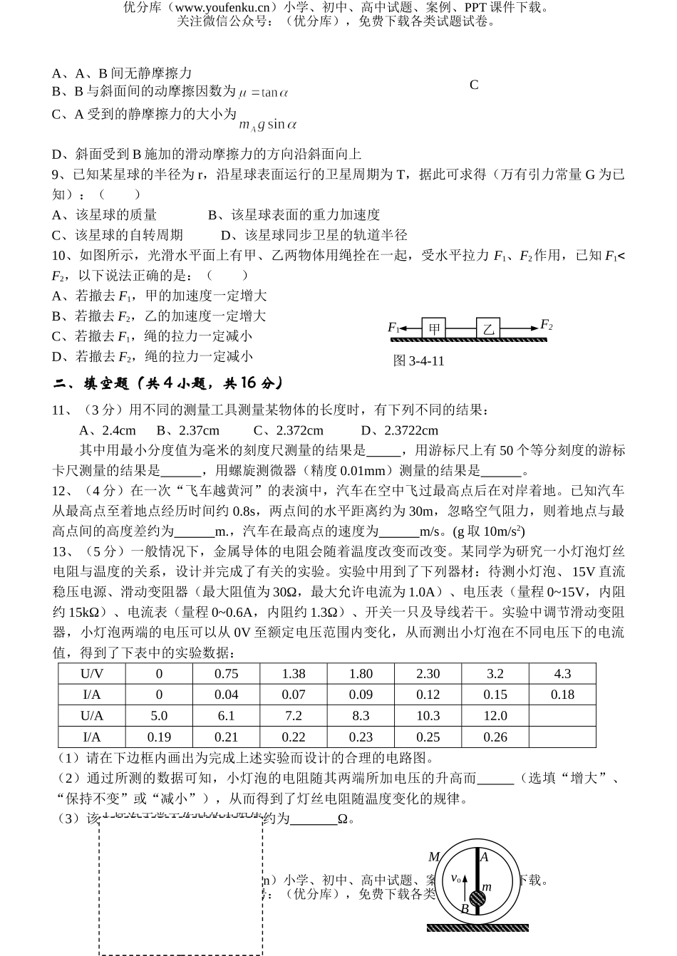 高中三年级物理第二学期第一次月考试卷_第2页