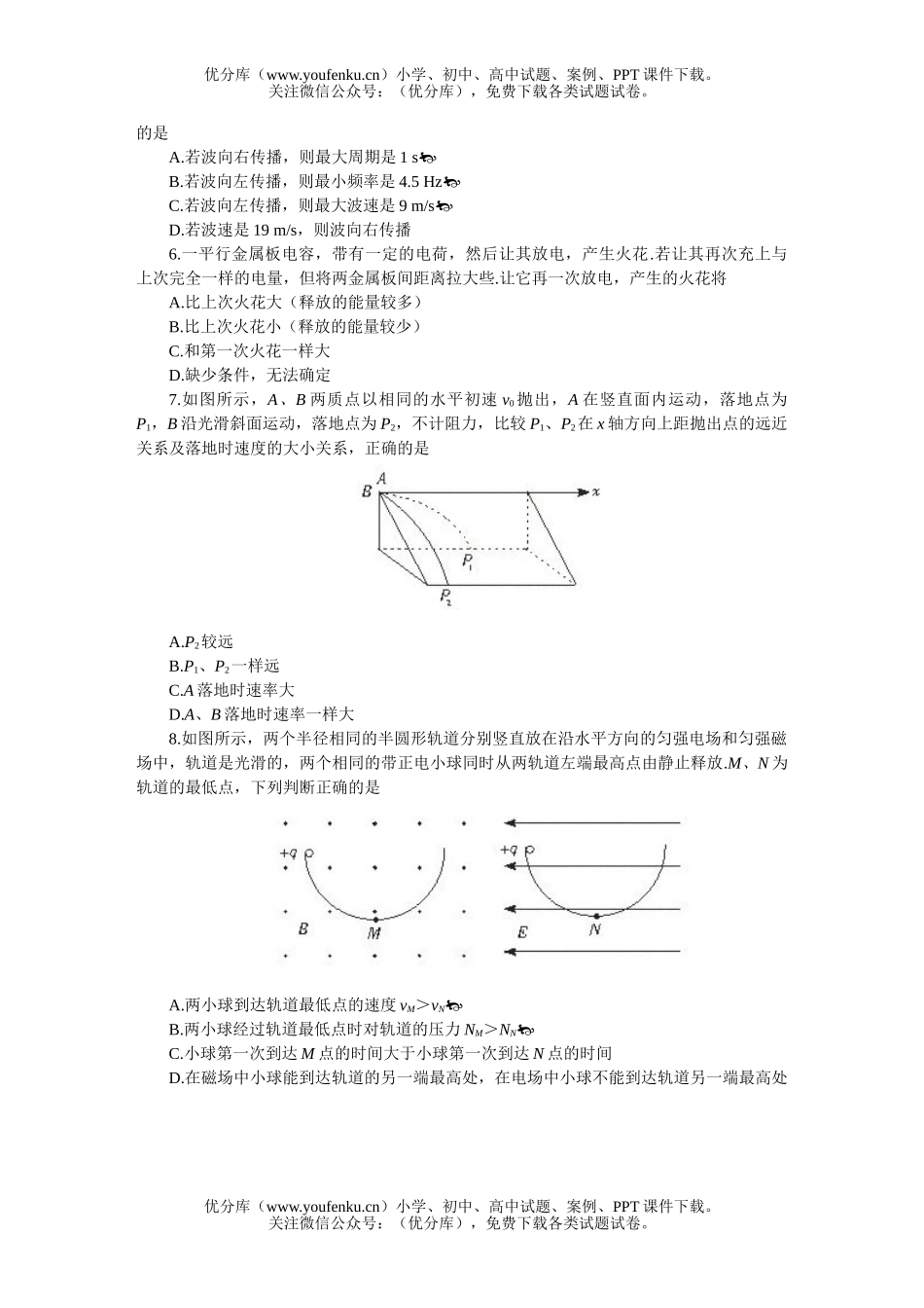 高中三年级物理全国统一标准测试验(一)试卷_第2页