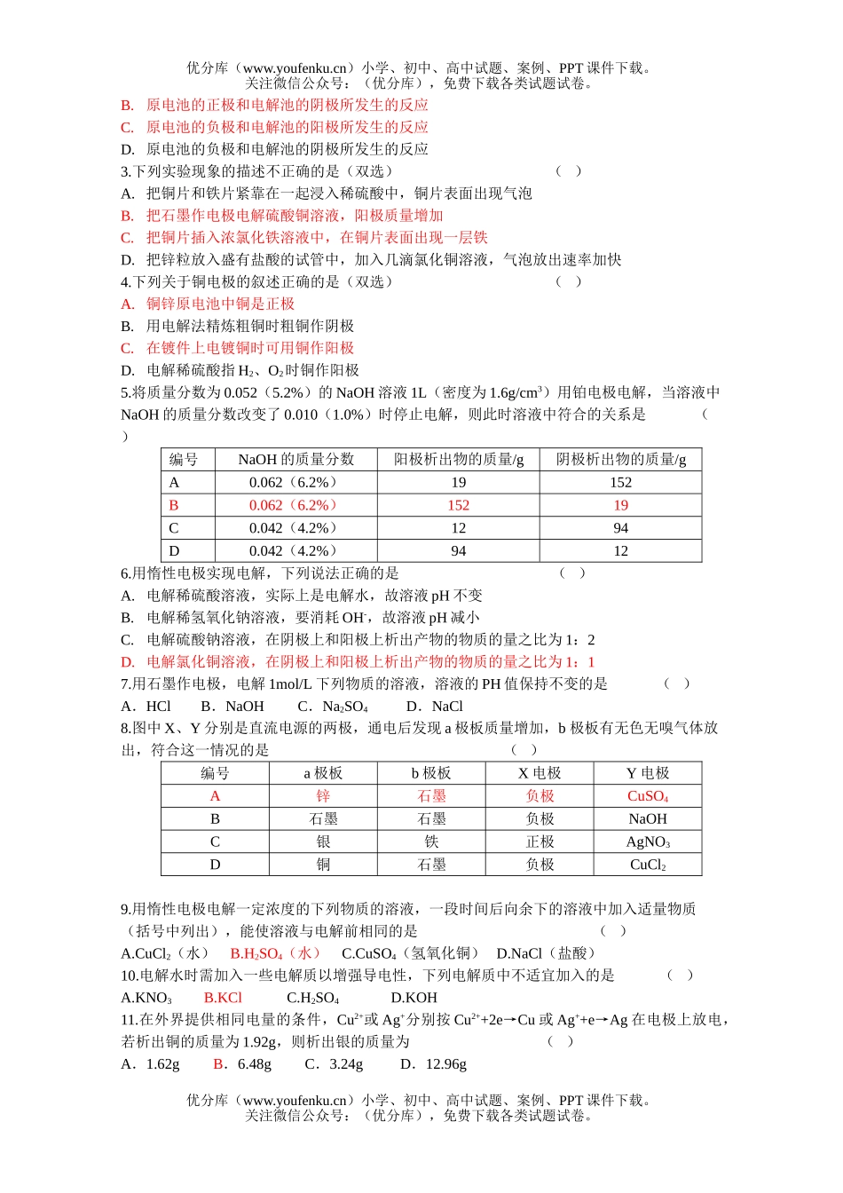 高中三年级化学第四单元电解原理及其应用试卷_第2页