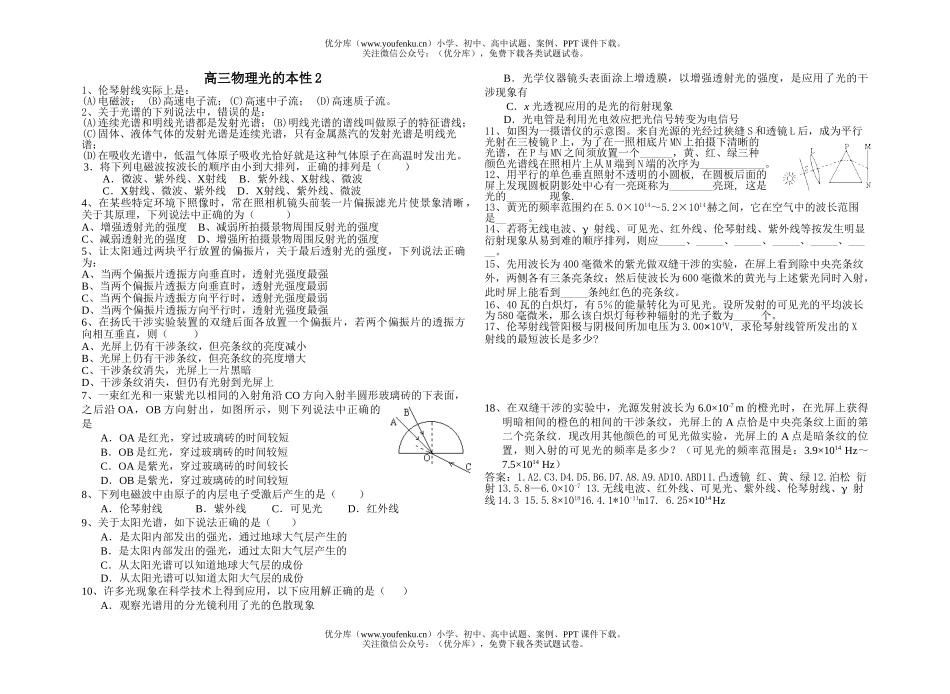高中三年级物理光的本性2试卷_第1页