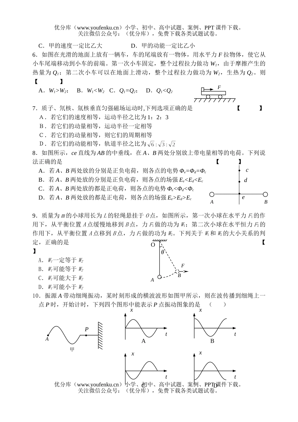 高中三年级物理秋学期期末考试卷_第2页