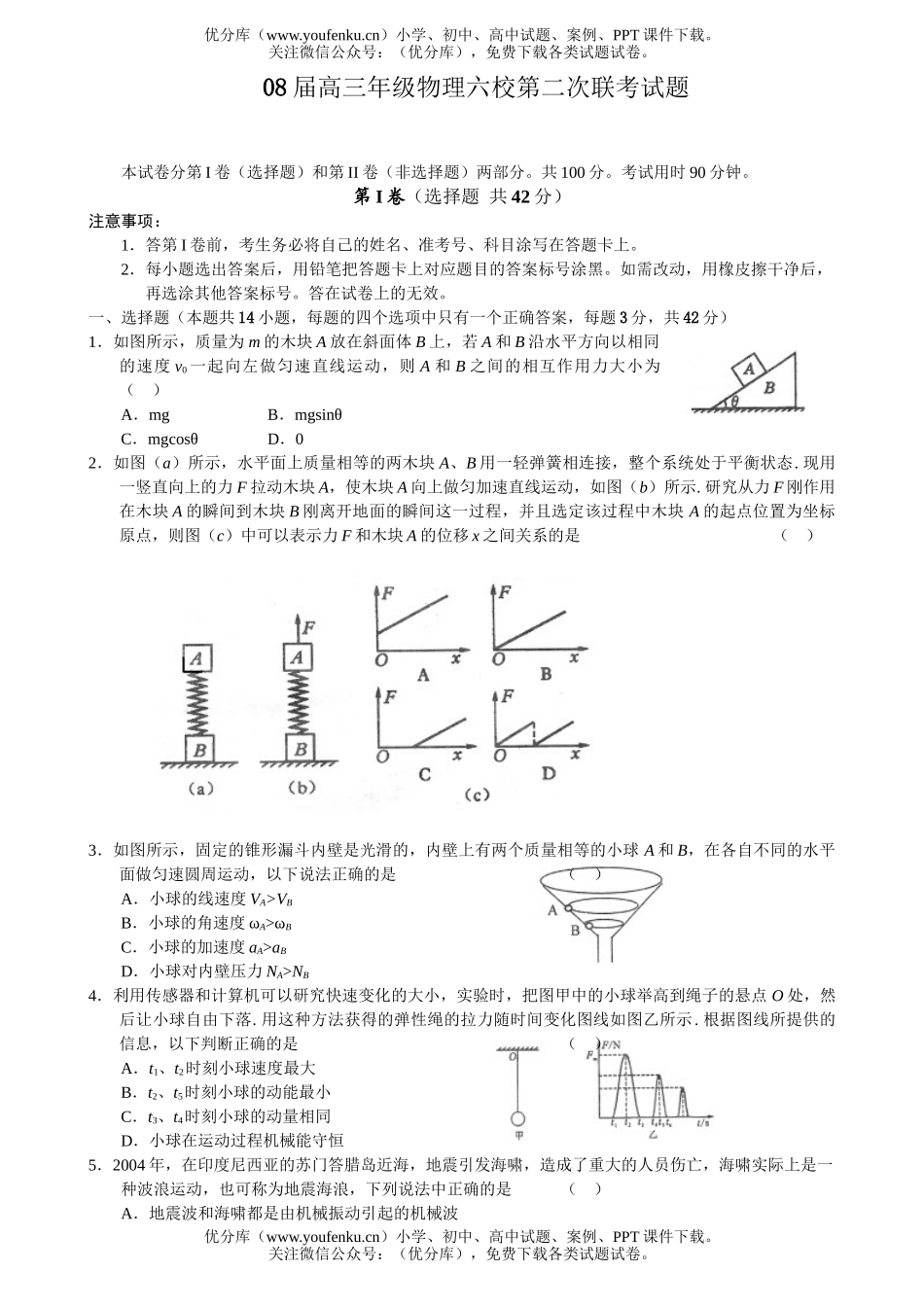 高中三年级物理08届高六校第二次联考试卷_第1页