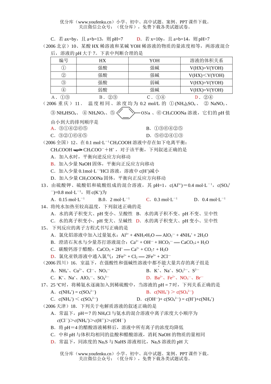 高中三年级化学高考分类汇编-电解质溶液试卷_第2页
