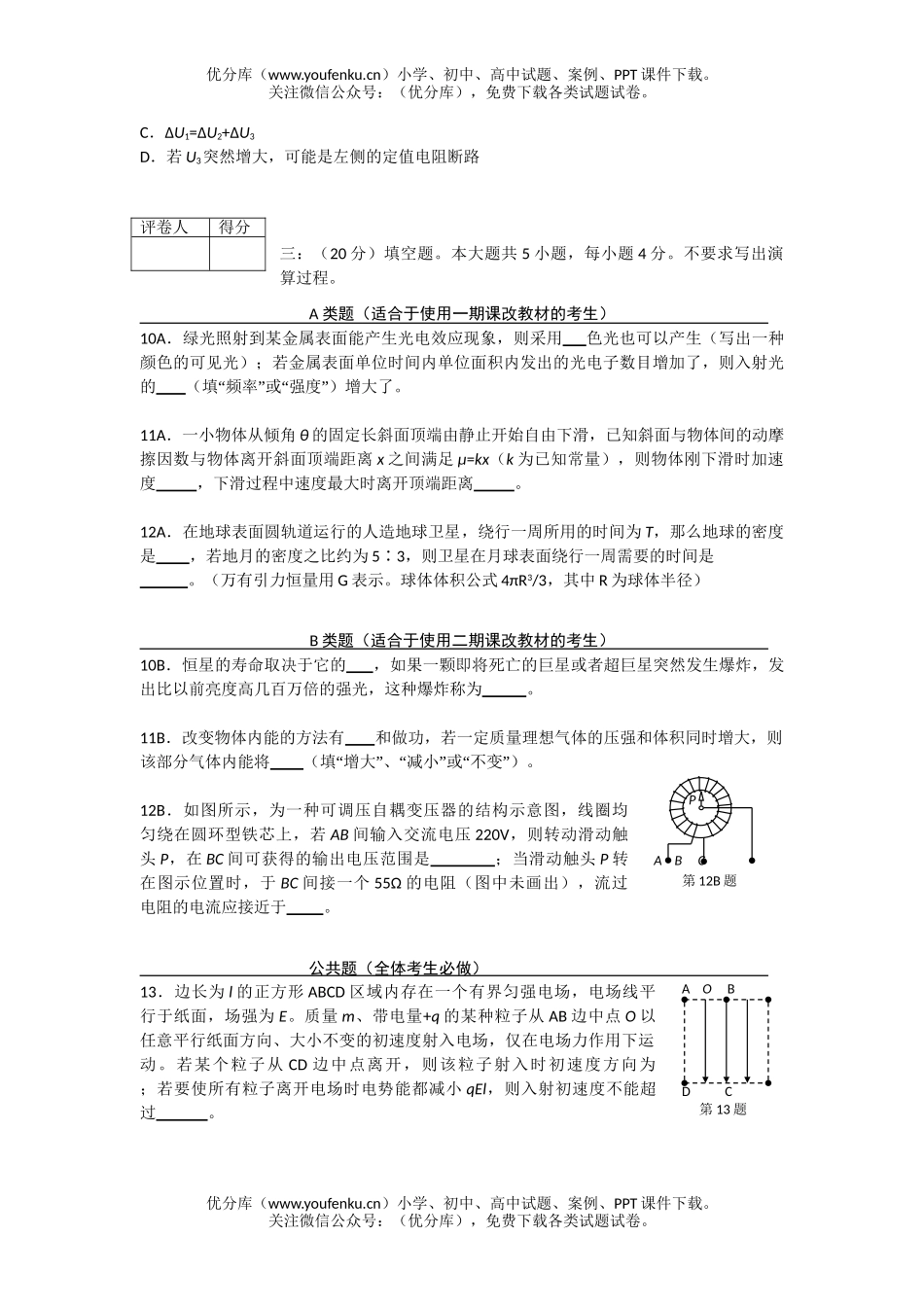 高中三年级物理08届上海市第二次联考试卷_第2页