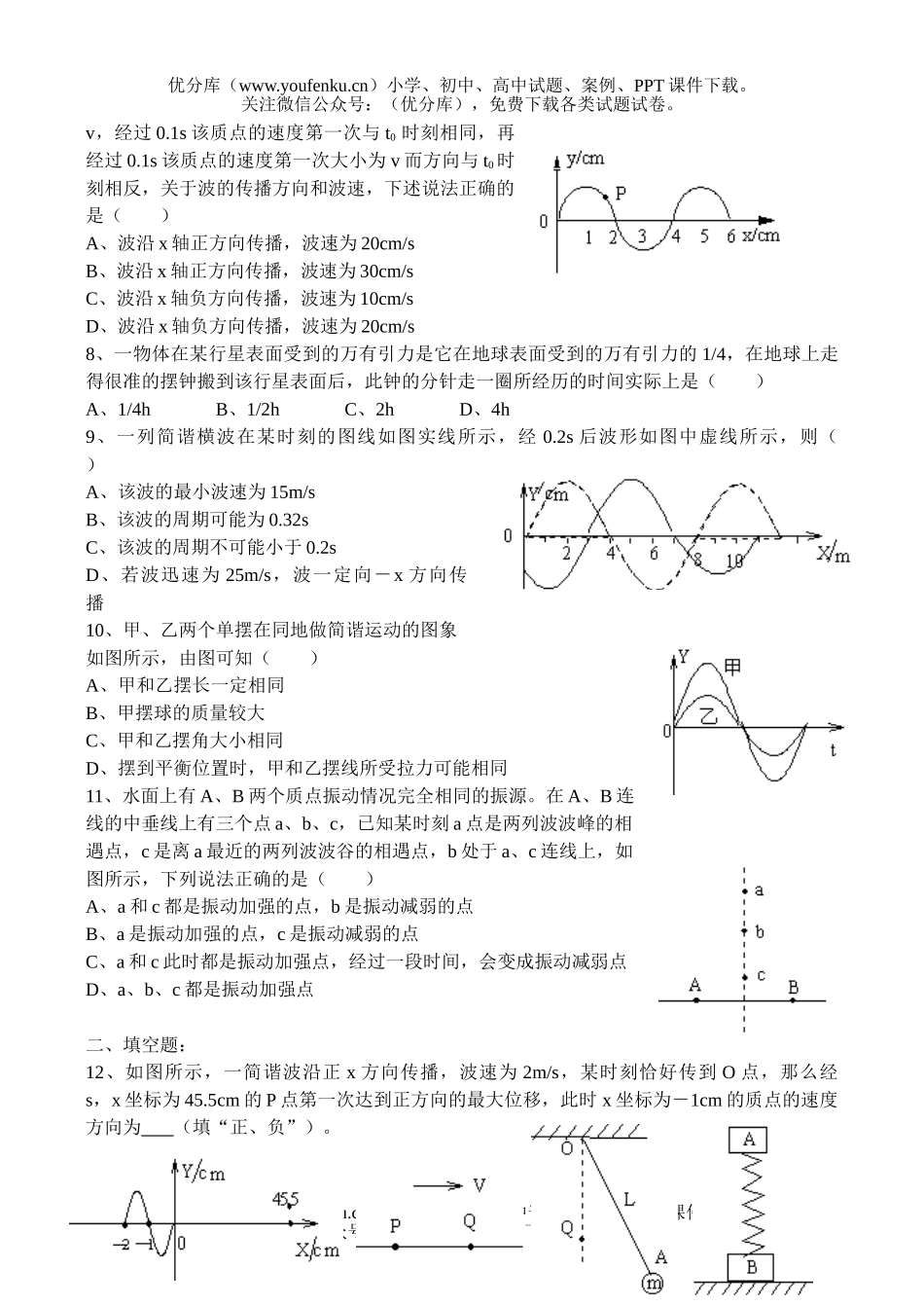 高中三年级物理机械振动机械波练习试卷_第2页