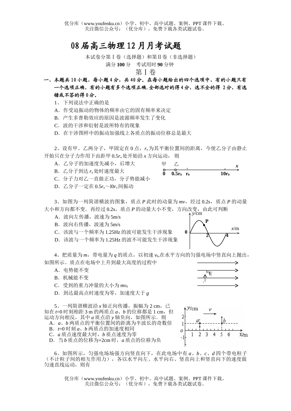 高中三年级物理08届12月月考试卷_第1页