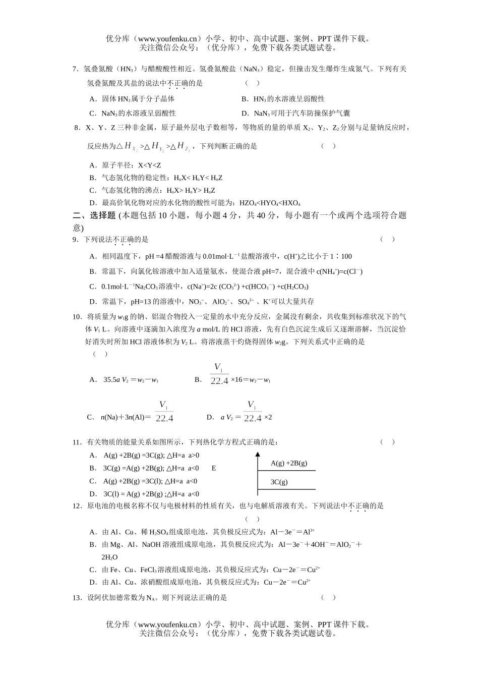 高中三年级化学第二轮复习综合检测试卷_第2页