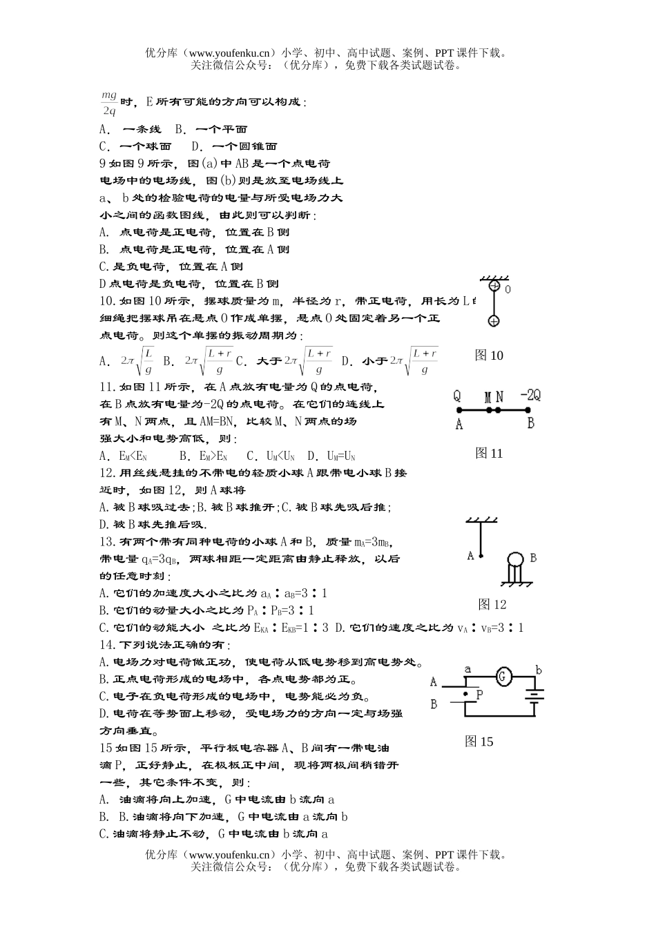 高中三年级物理电场单元过关题试卷_第2页