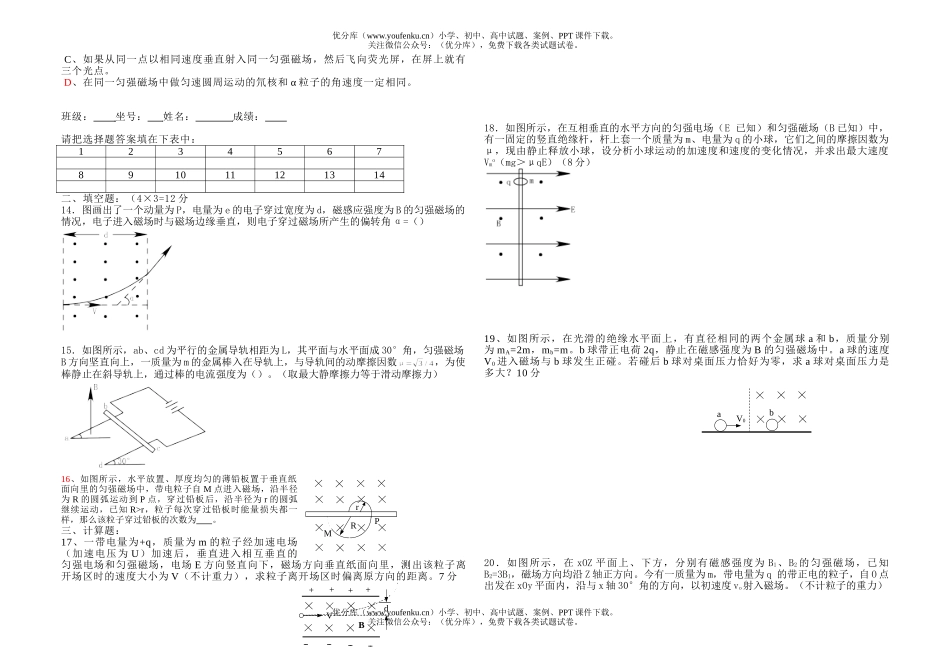 高中三年级物理测(磁场)试卷_第2页