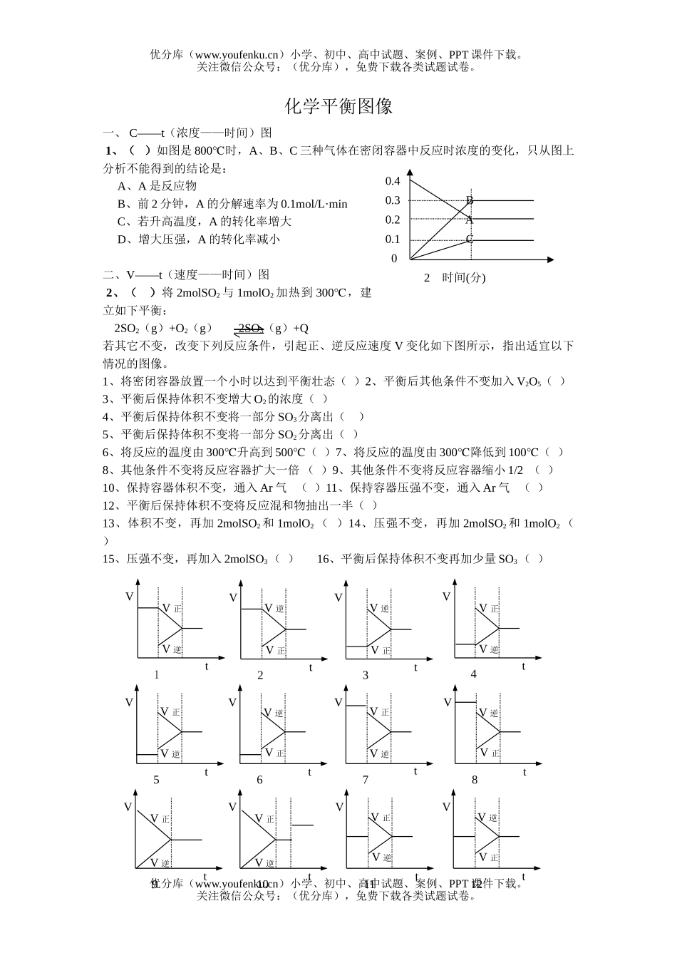 高中三年级化学平衡图像试卷_第1页