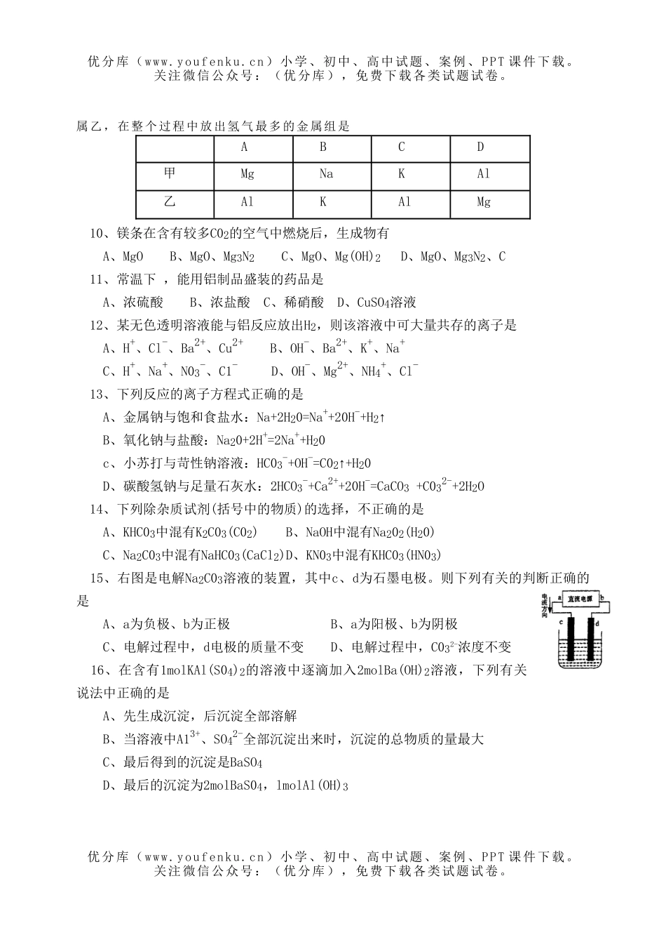 高中三年级化学湖南师大附中第三次月考试卷_第2页
