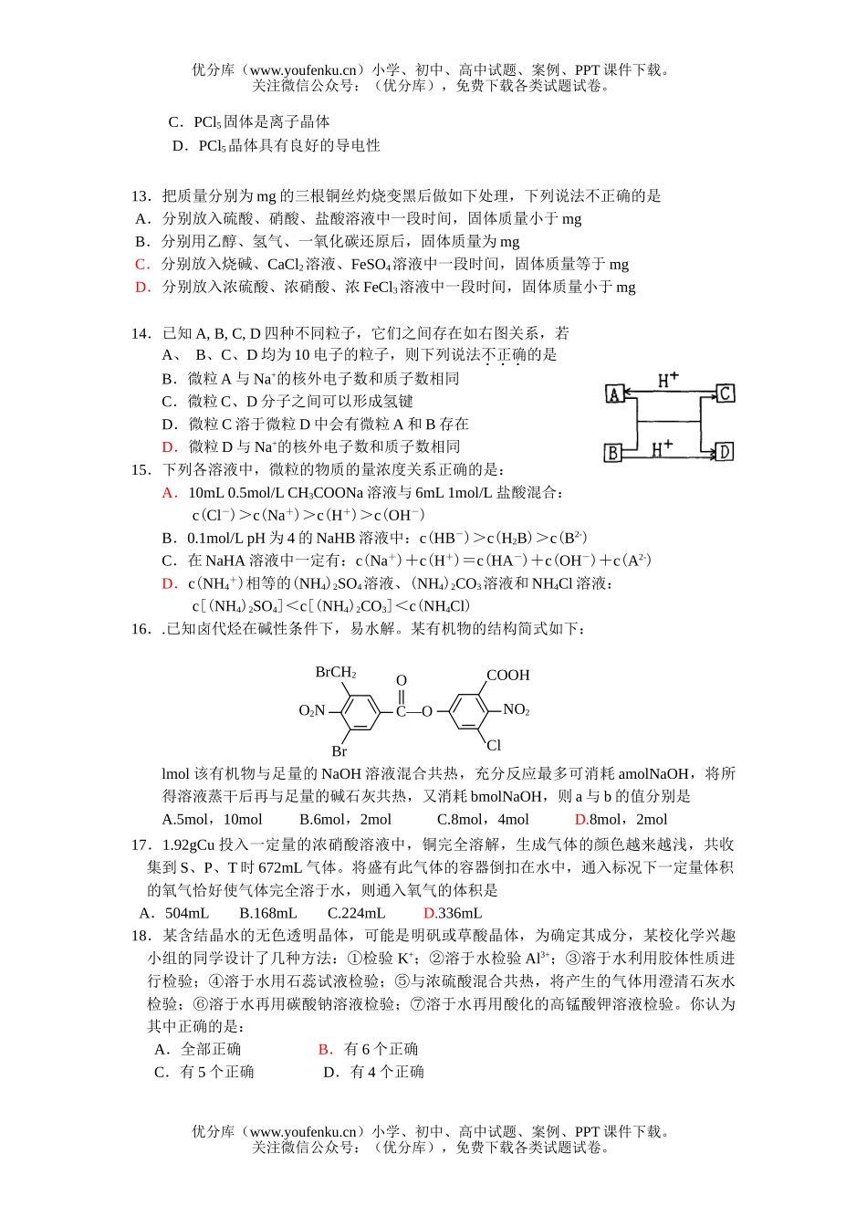高中三年级化学高考选择题测试(六)试卷_第2页