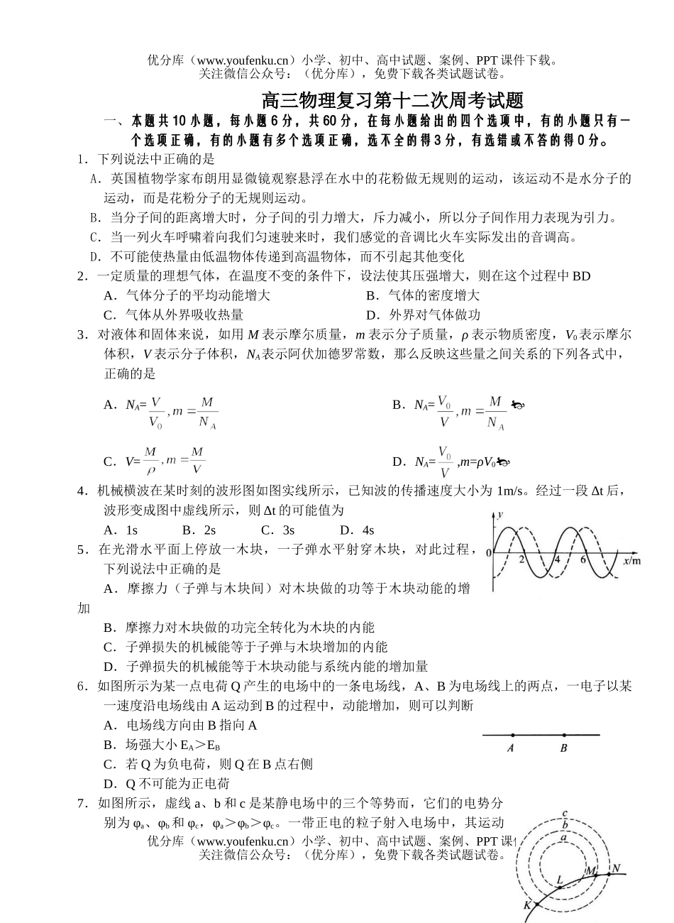 高中三年级物理复习第十二次周考试卷_第1页
