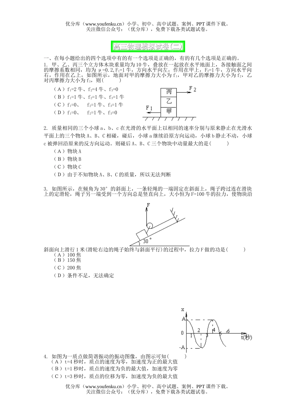 高中三年级物理模拟(二)试卷_第1页
