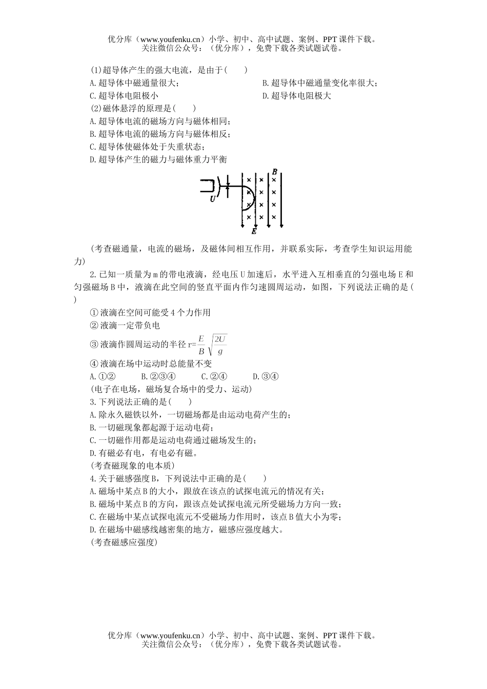 高中三年级物理复习磁场试卷_第2页