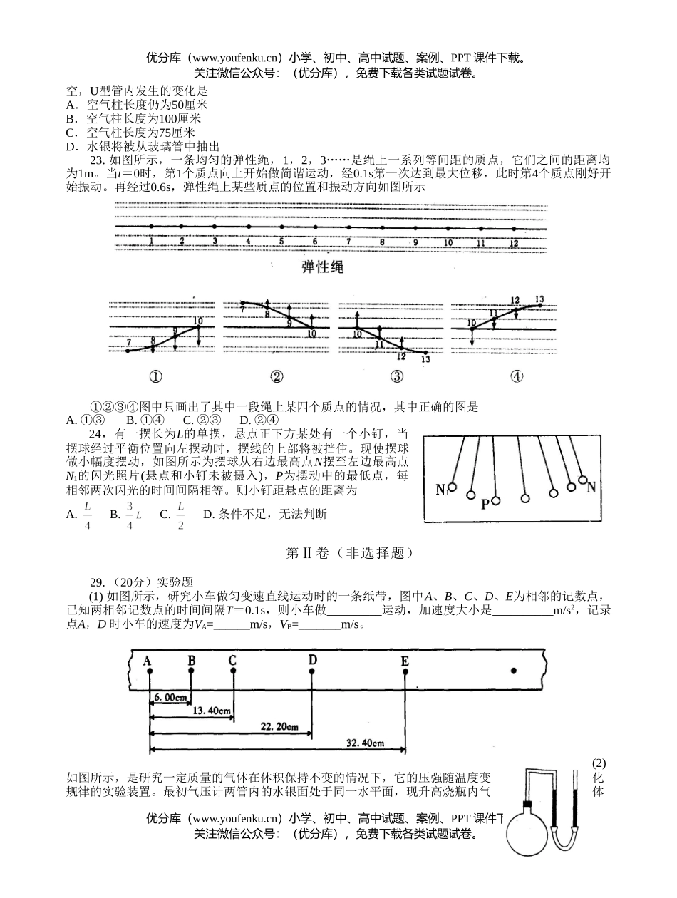 高中三年级物理第一次诊断考试理科综合能力测试卷_第2页