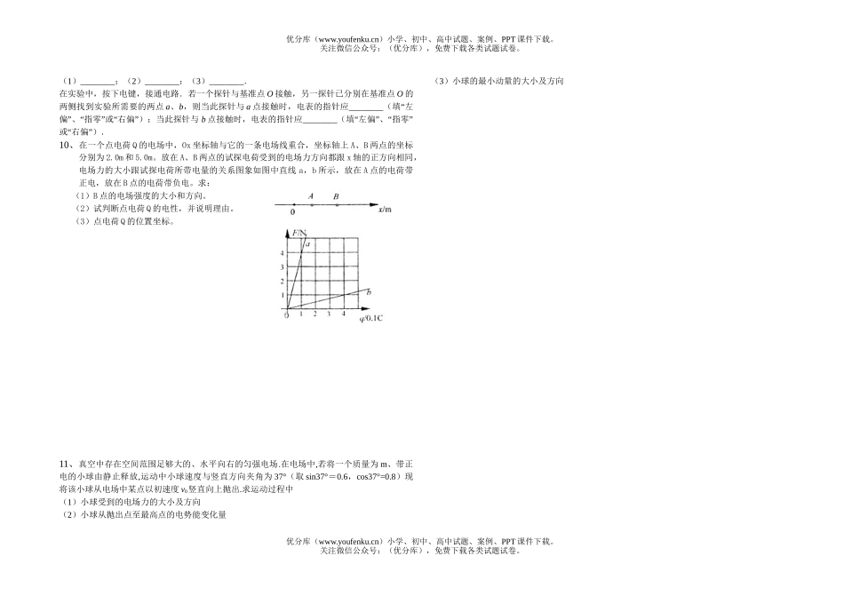 高中三年级物理电场随堂测试2试卷_第2页