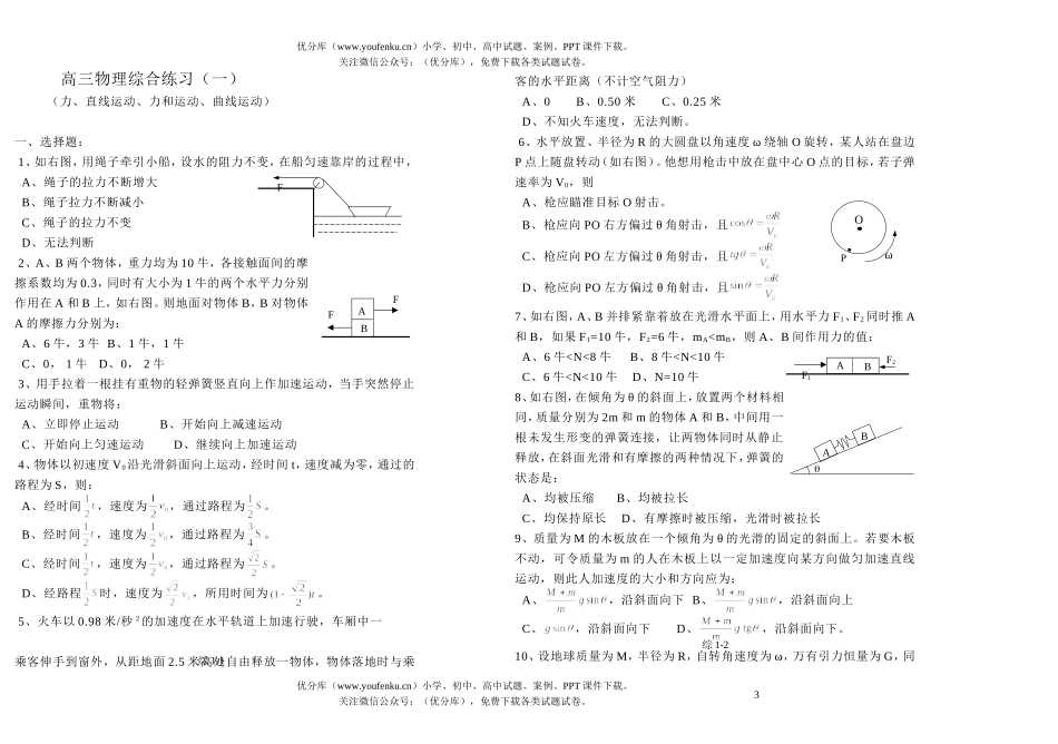 高中三年级物理综合练习(一)试卷_第1页
