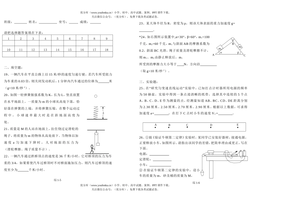 高中三年级物理综合练习(一)试卷_第2页