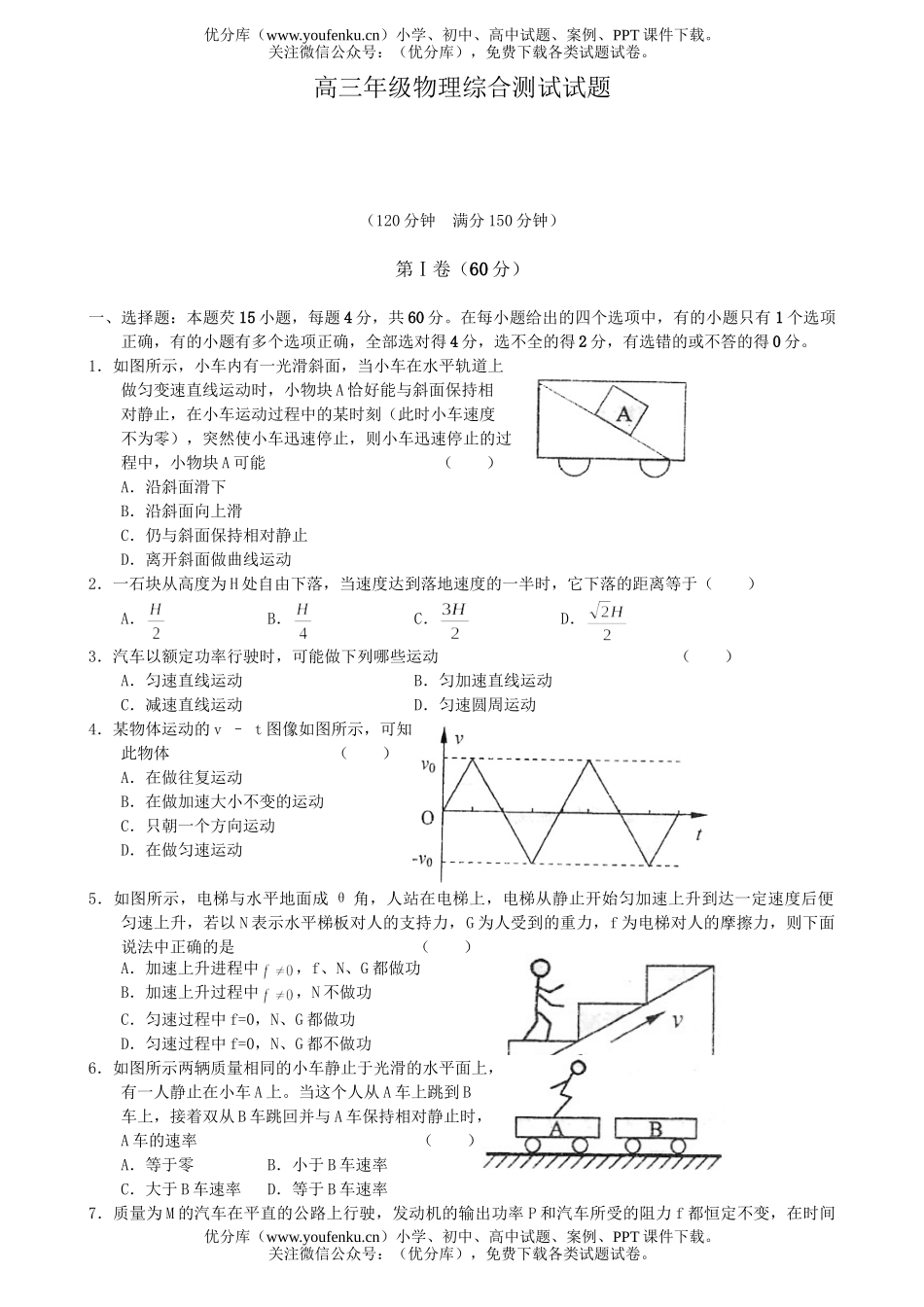 高中三年级物理高综合测试卷_第1页
