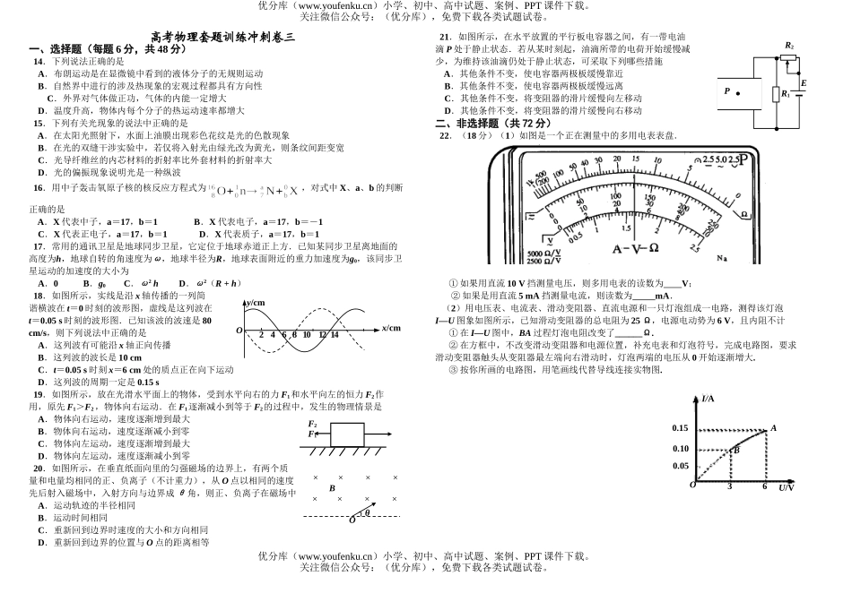 高中三年级物理高考套题训练冲刺卷三试卷_第1页