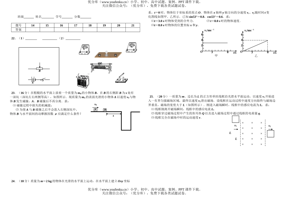高中三年级物理高考套题训练冲刺卷三试卷_第2页