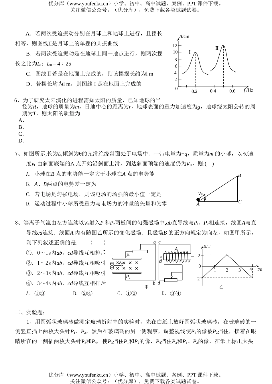 高中三年级物理高考模拟题(一)A试卷_第2页