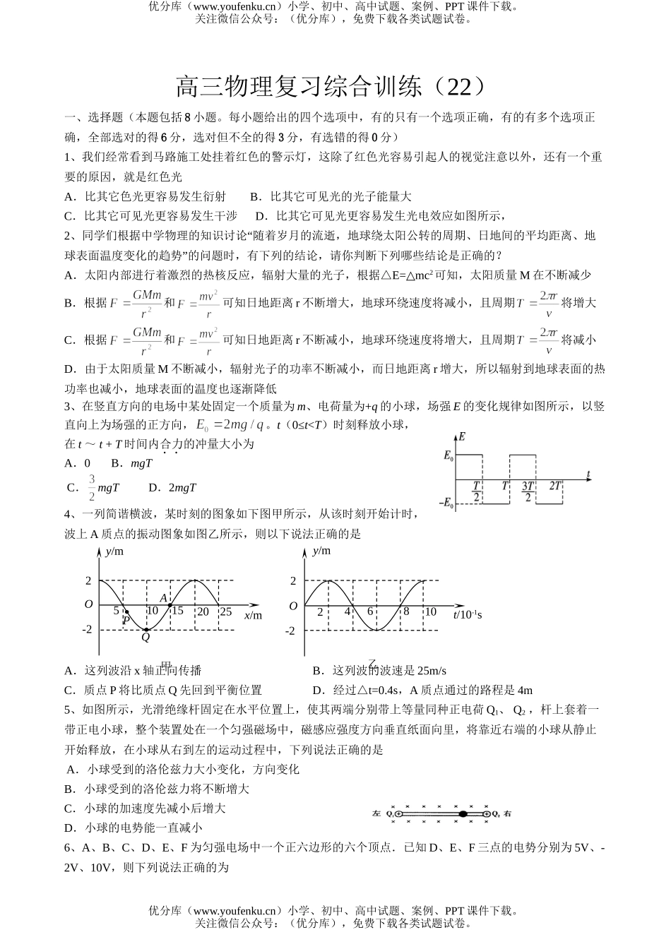 高中三年级物理复习综合训练试卷_第1页