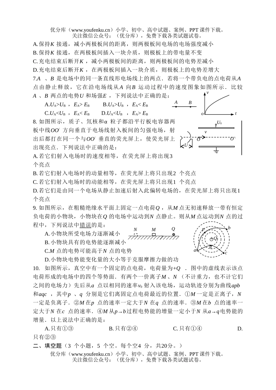 高中三年级物理电场测试卷_第2页