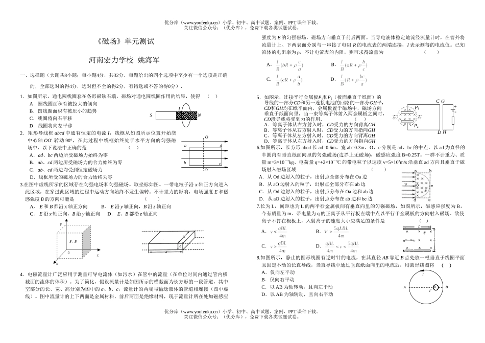 高中三年级物理磁场单元测试卷_第1页