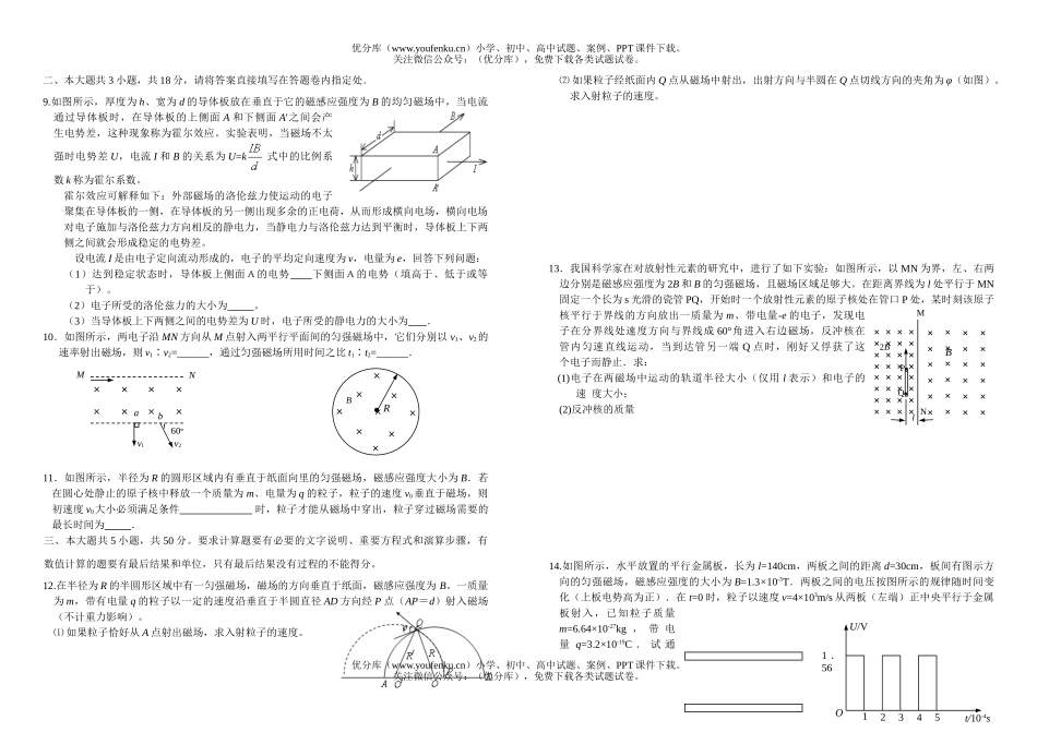 高中三年级物理磁场单元测试卷_第2页