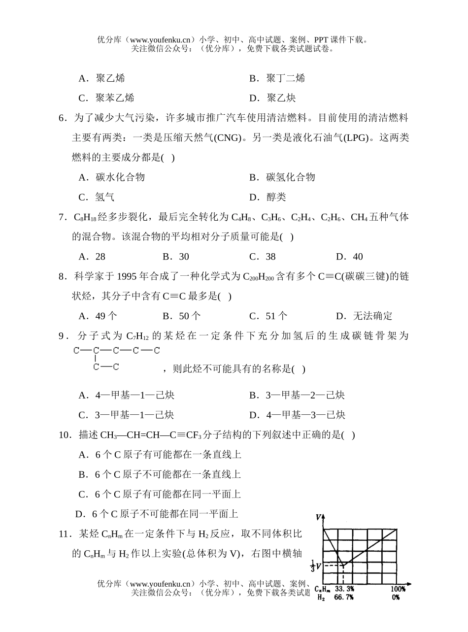 高中三年级化学乙炔  炔烃  苯  芳香烃  石油的分镏试卷_第2页