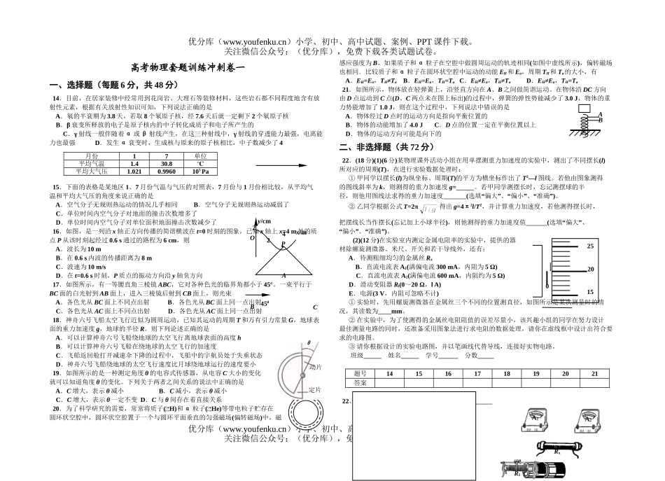 高中三年级物理高考套题训练冲刺卷一试卷_第1页