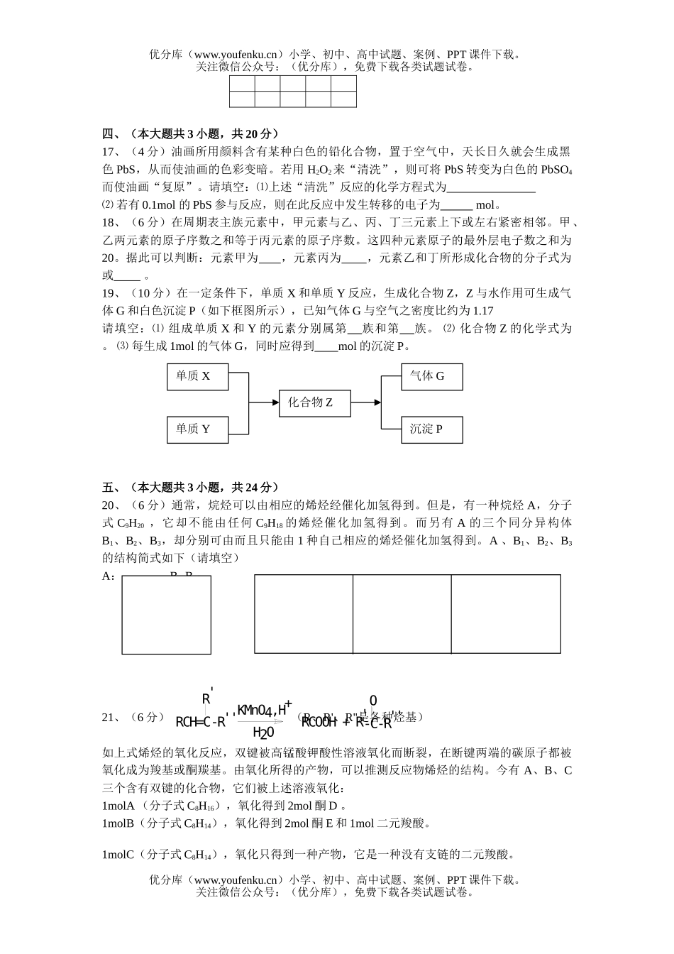 高中三年级化学高考试测题试卷_第3页