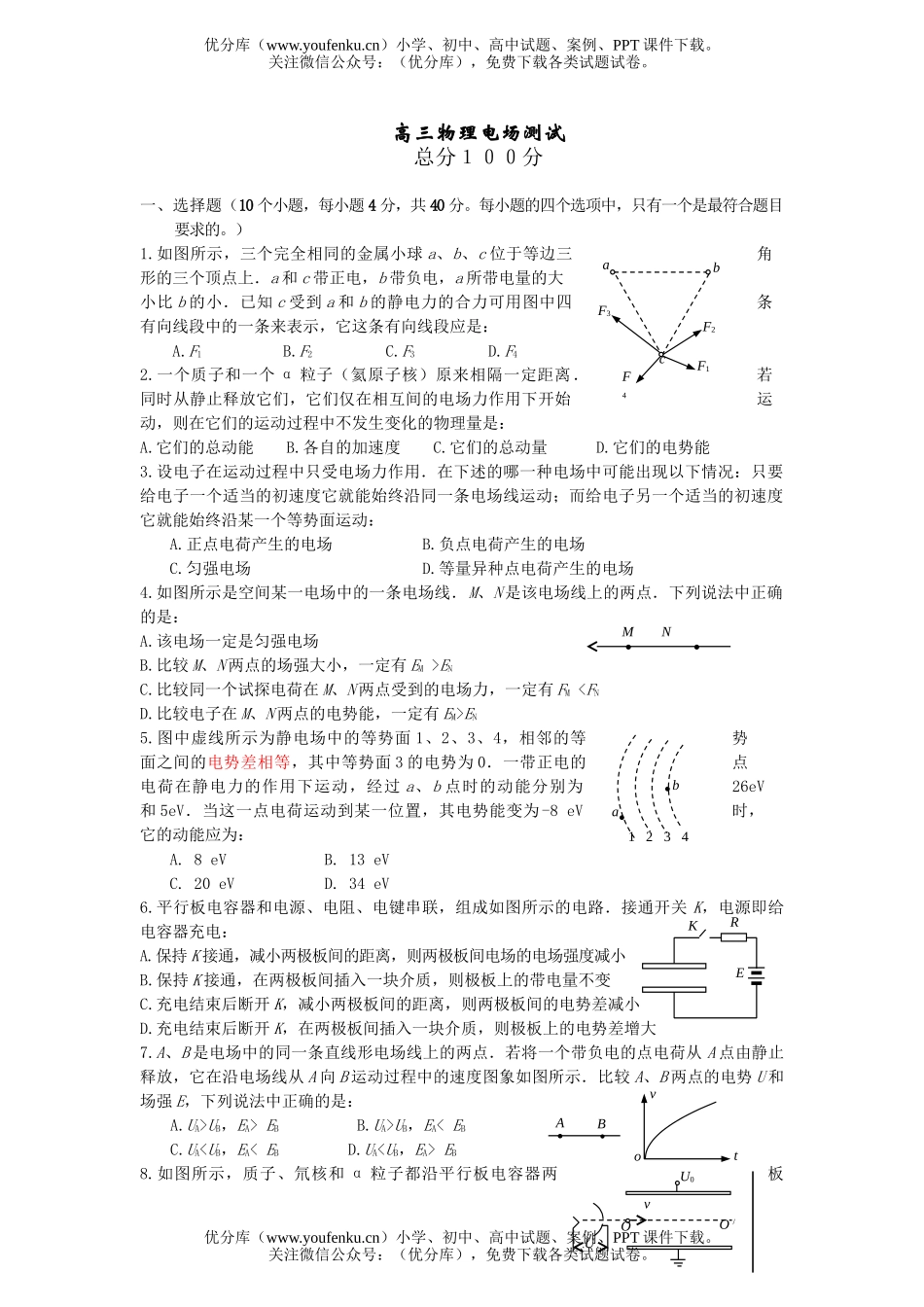 高中三年级物理电场测试卷_第1页