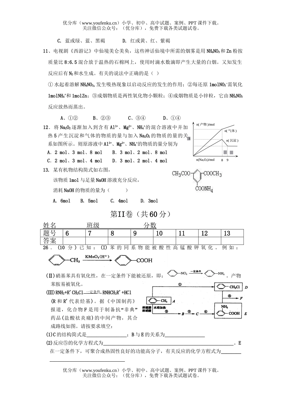 高中三年级化学第二轮复习理综模拟(四)试卷_第2页
