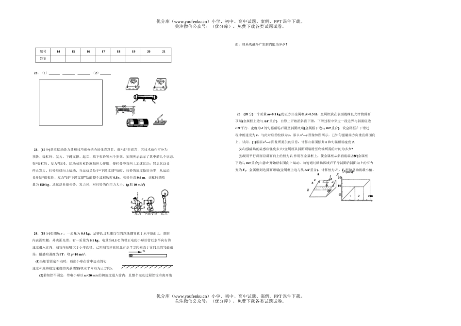 高中三年级物理高考套题训练冲刺一试卷_第1页