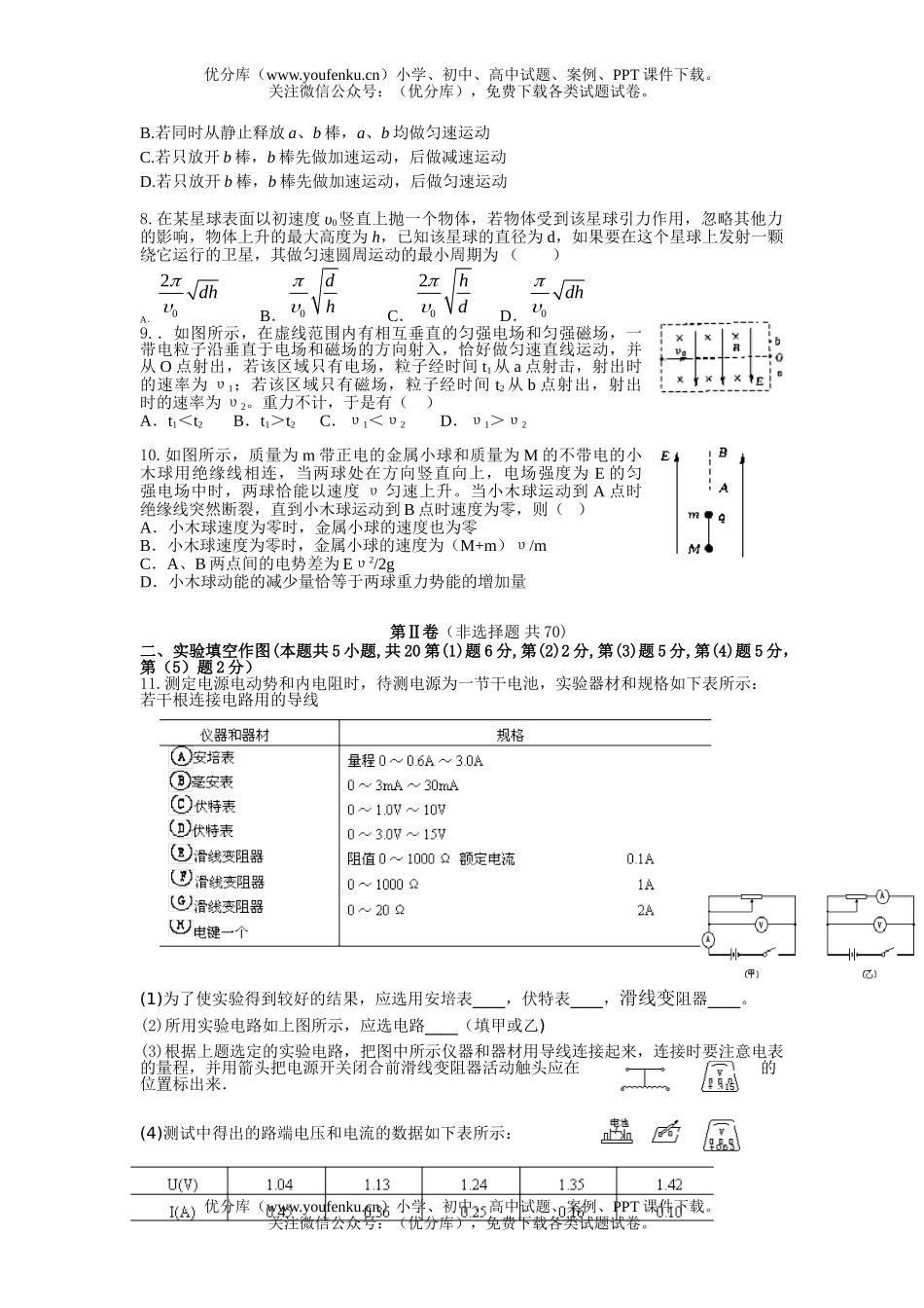 高中三年级物理综合测试部分题试卷_第2页
