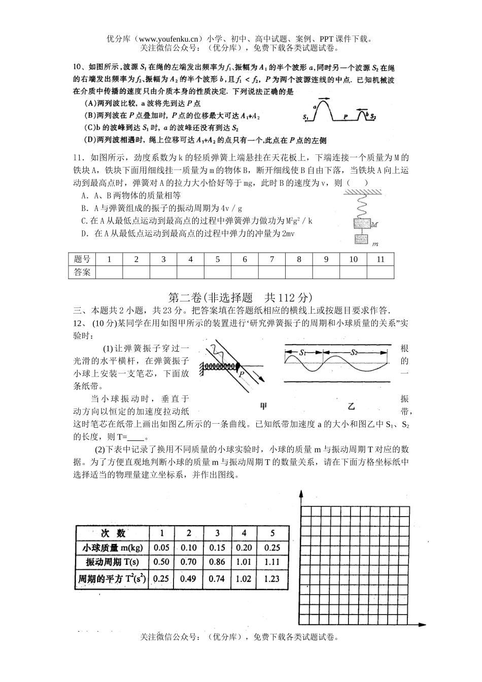 高中三年级物理高考统一预测考试卷_第3页