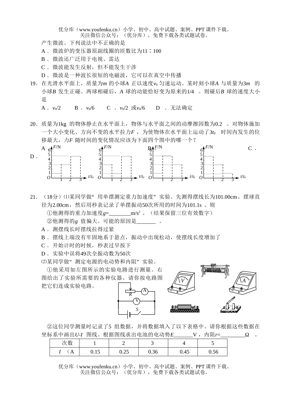 高中三年级物理理科综合部分能力抽样测试卷_第2页