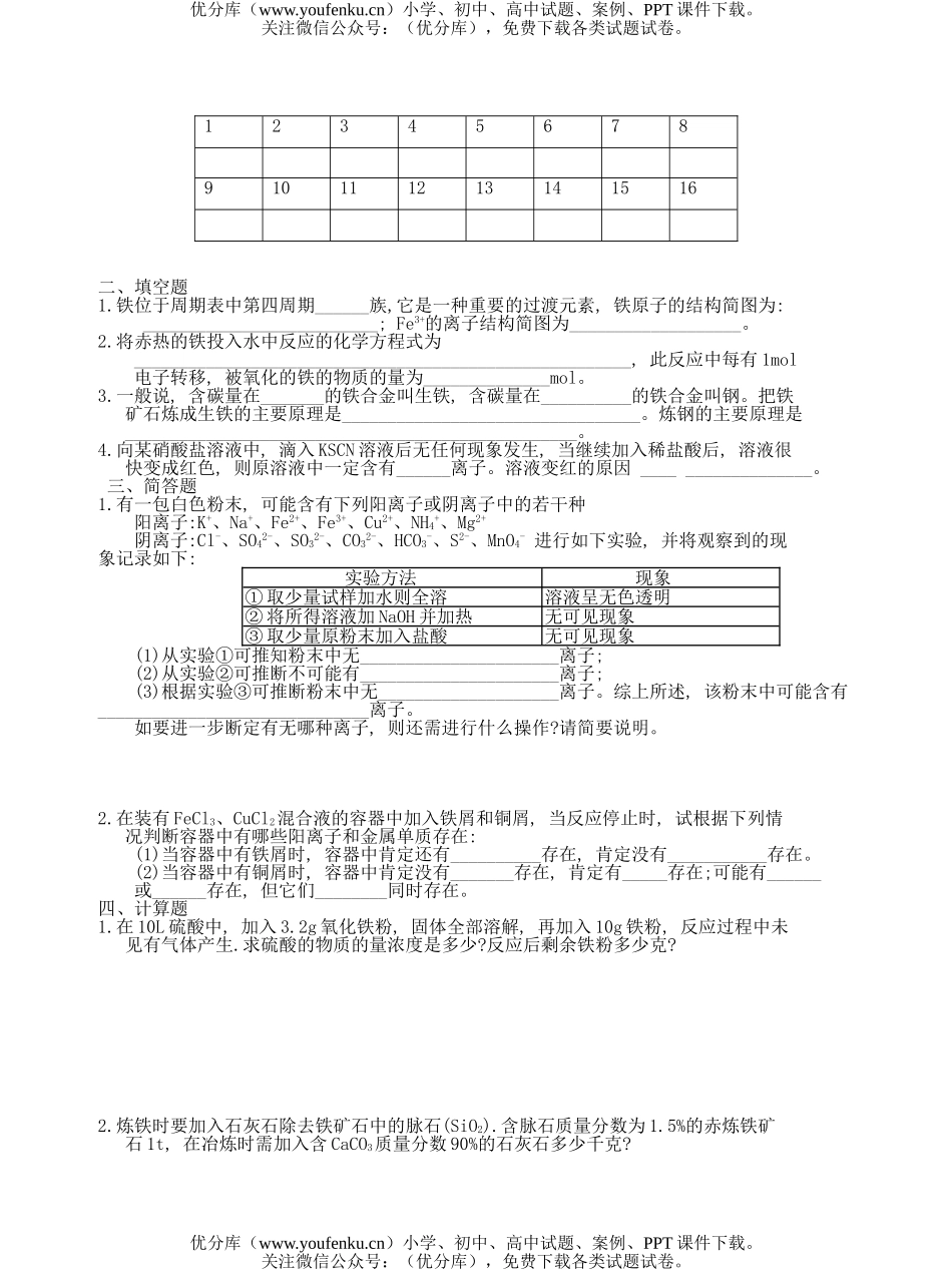 高中三年级化学铁单元练习试卷_第2页