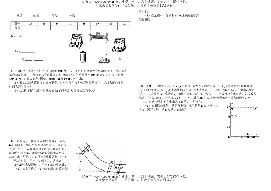 高中三年级物理高考套题训练冲刺卷四试卷_第2页