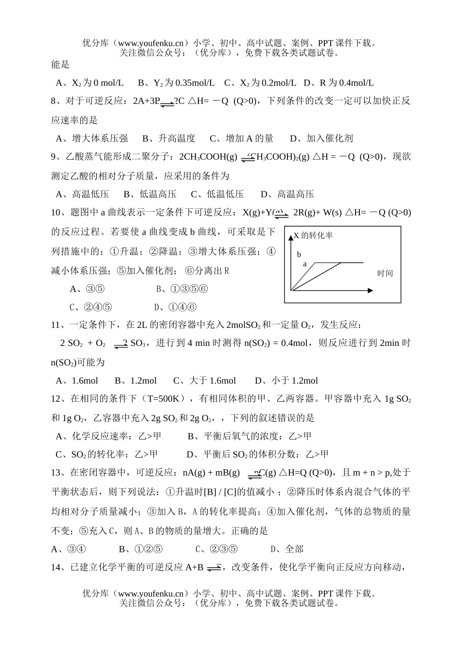 高中三年级化学基本理论-反应速率、平衡试卷_第2页