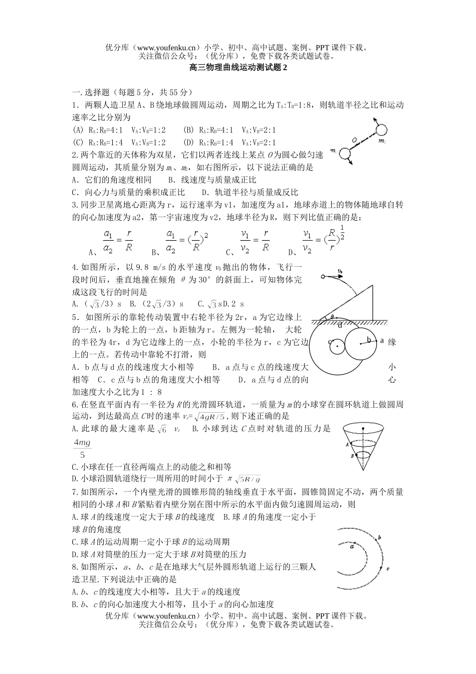高中三年级物理曲线运动测2试卷_第1页