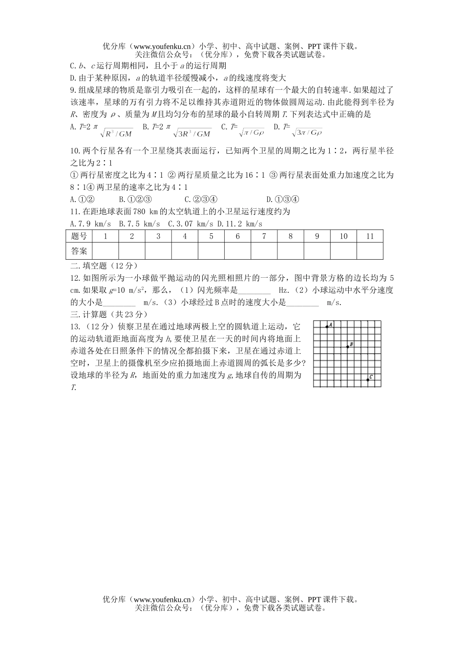 高中三年级物理曲线运动测2试卷_第2页