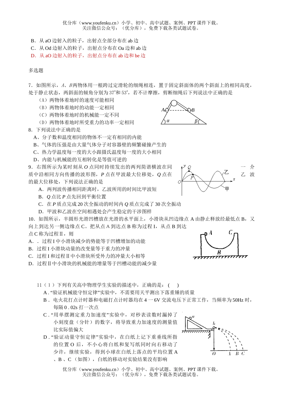 高中三年级物理考前模拟测试卷_第2页