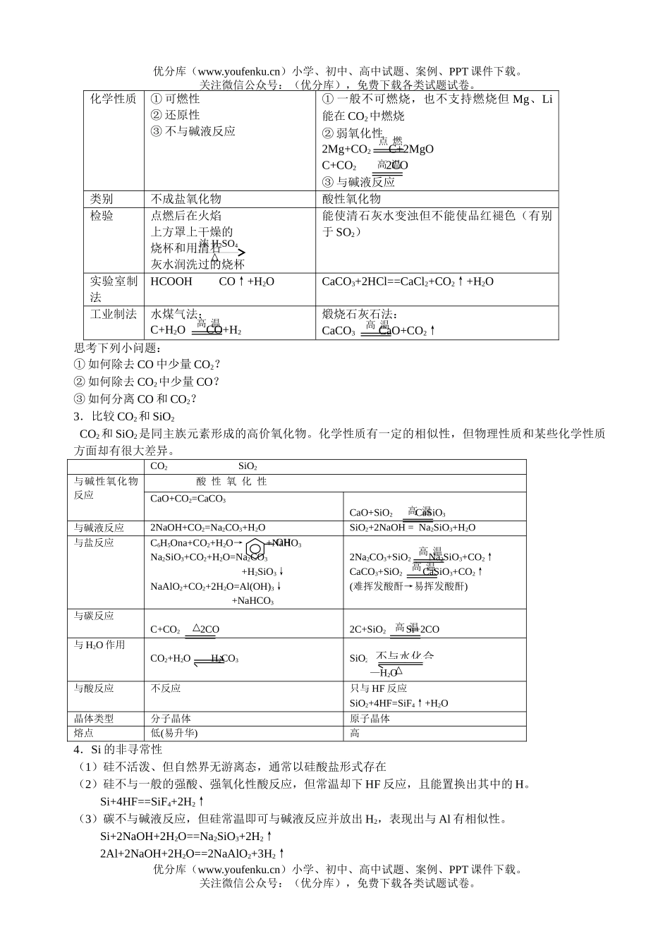 高中三年级化学碳、硅及新型无机非金属材料试卷_第3页