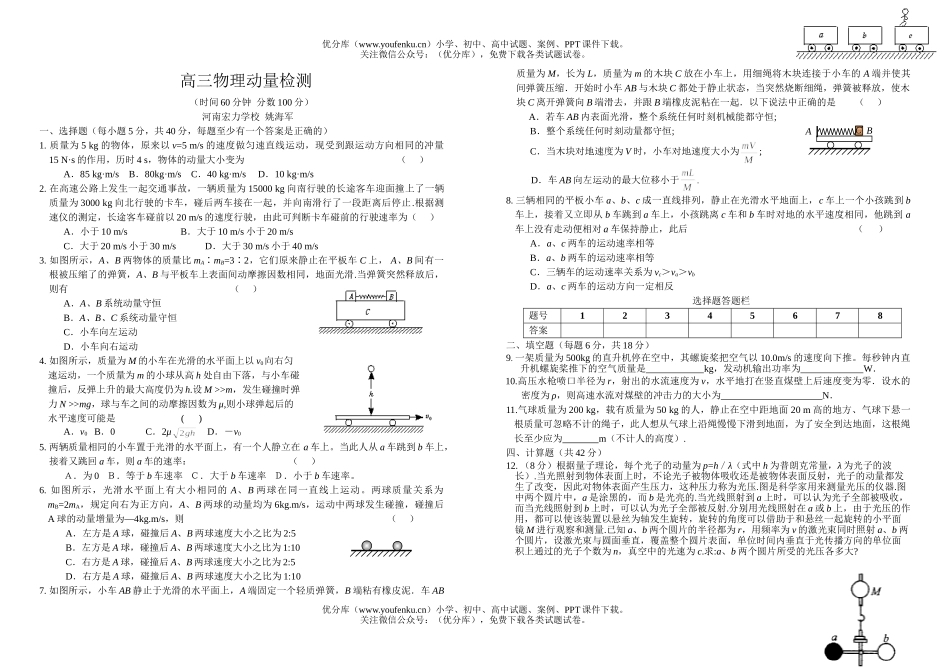 高中三年级物理动量检测3试卷_第1页