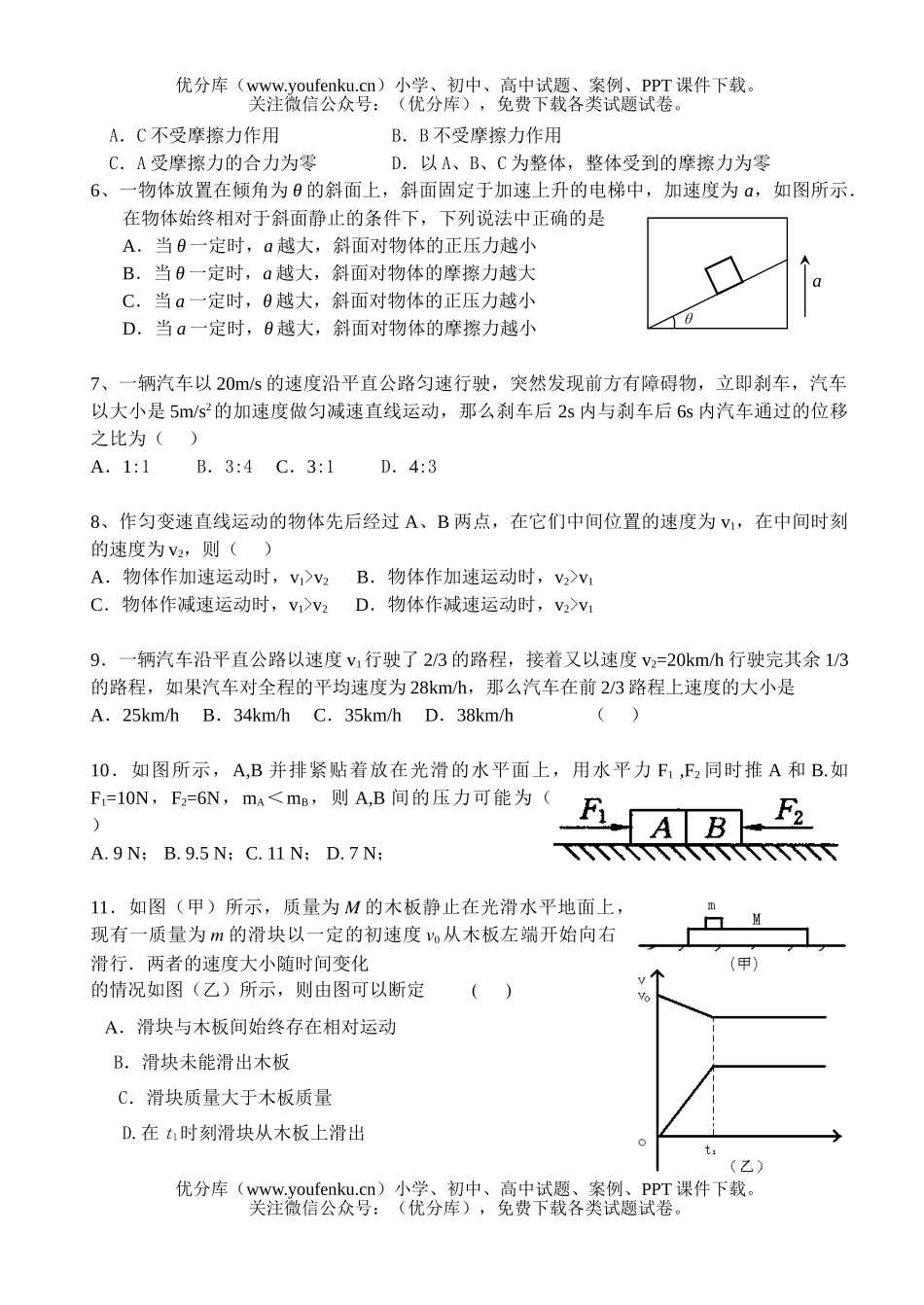 高中三年级物理第一学期第一次月考试卷_第2页