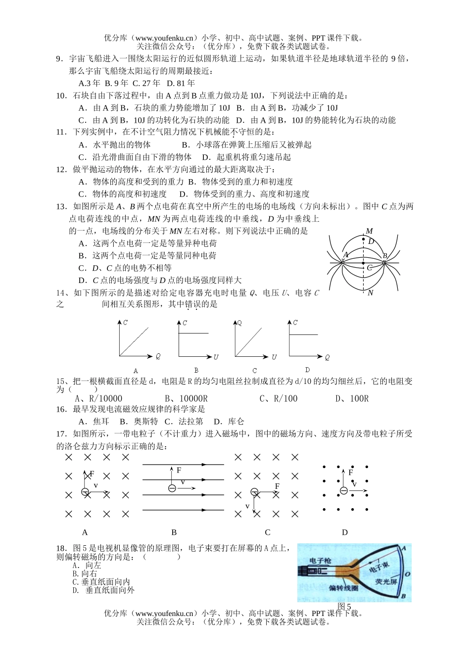 高中三年级物理08届六校第二次联考试卷_第2页